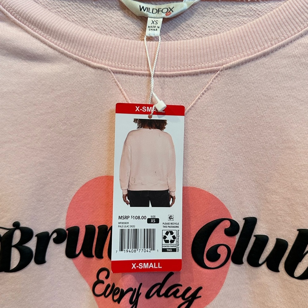 NWT Wildfox “Brunch Club” Heart Graphic Crewneck Sweatshirt Casual Sz XS - Picture 8 of 10